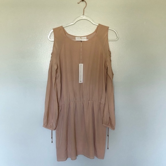 Amanda Uprichard Gibson Dress Cold Shoulder Lace Up Bisque New Small - Picture 1 of 6